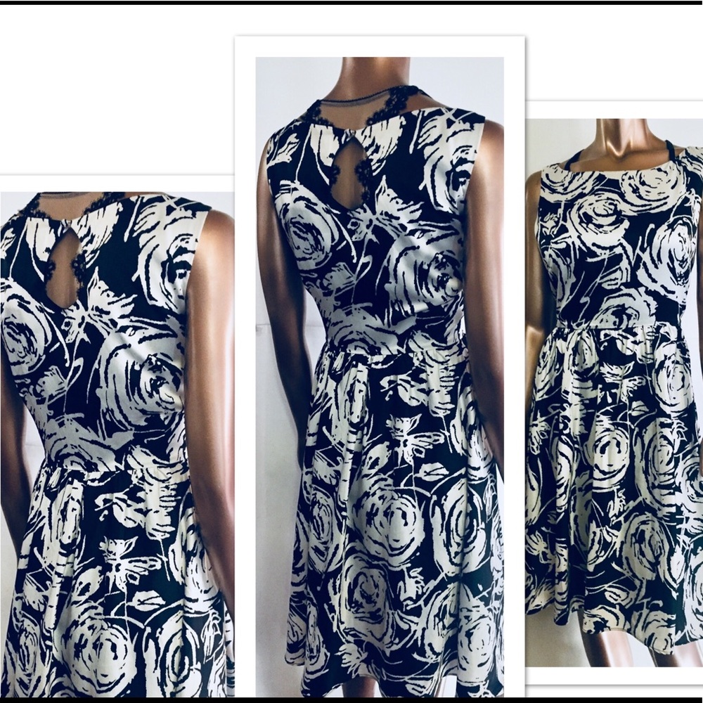 I.C.E. Vtg Dress Cutout Back Button Floral Sz 14